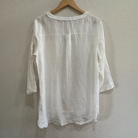 Ellen Tracy 100% Linen White Zip Front Tunic Top – Size Large - Picture 9 of 11